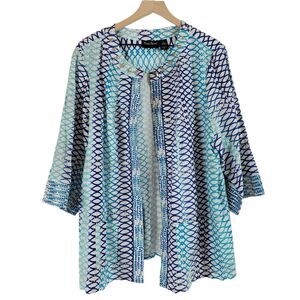 Maggie Barnes Blue Lagenlook 1X Linen Blend Swing Lightweight Open Front Jacket